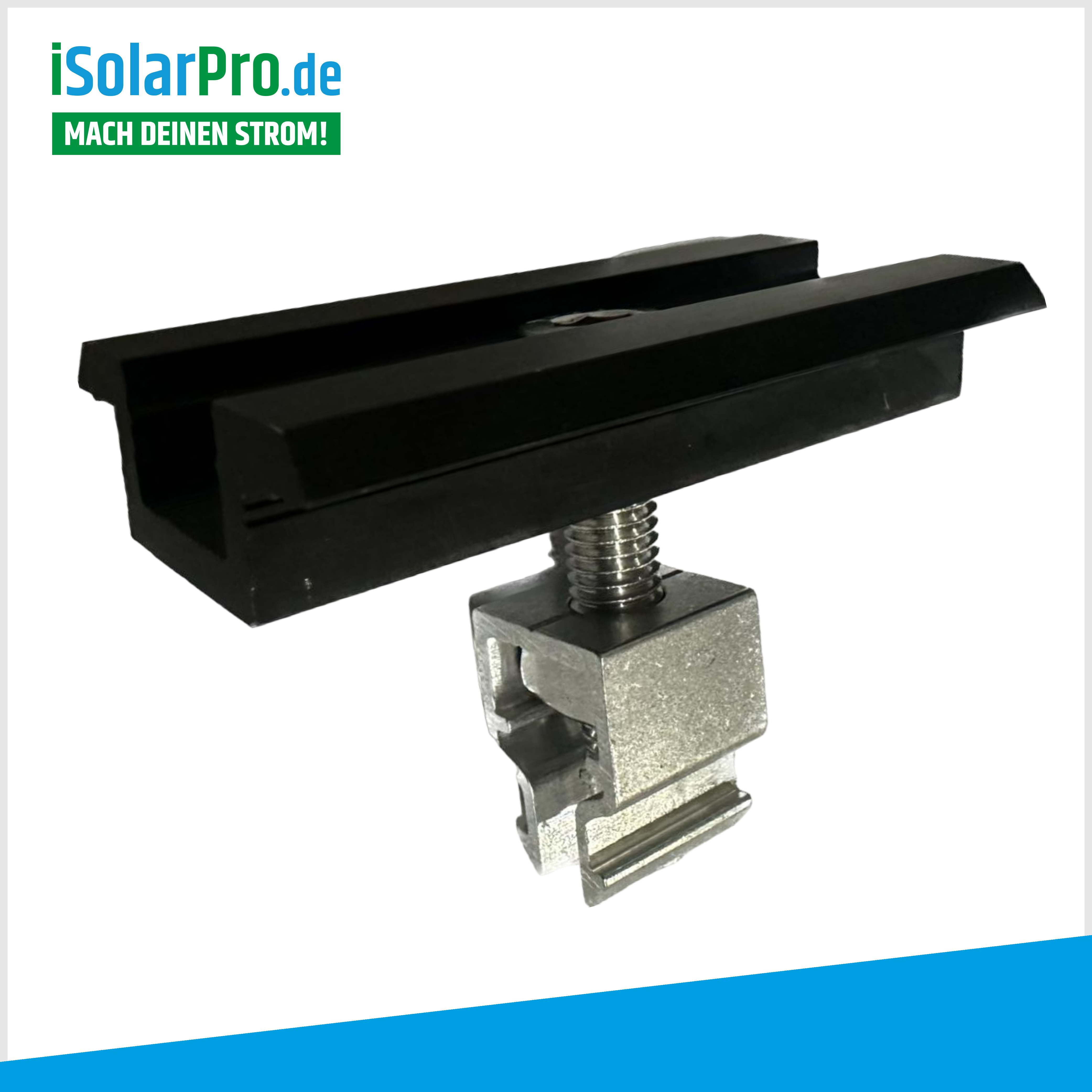 Mittelklemme schwarz ALU Klickfix 30mm für Solarmodule, Photovoltaik PV Montage