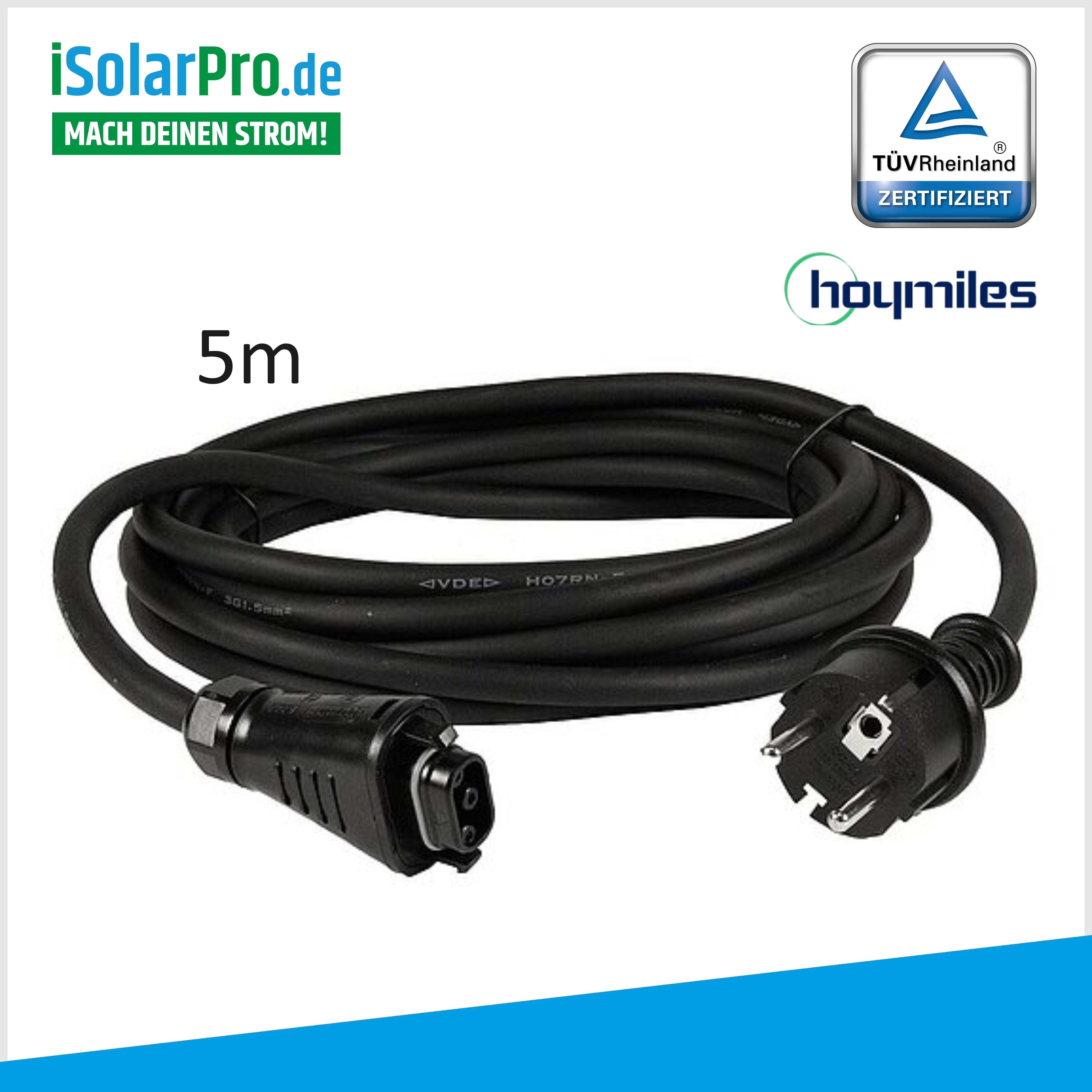 Connection cable 5 meters with HMS connector for Hoymiles HMS series microinverter Schuko plug