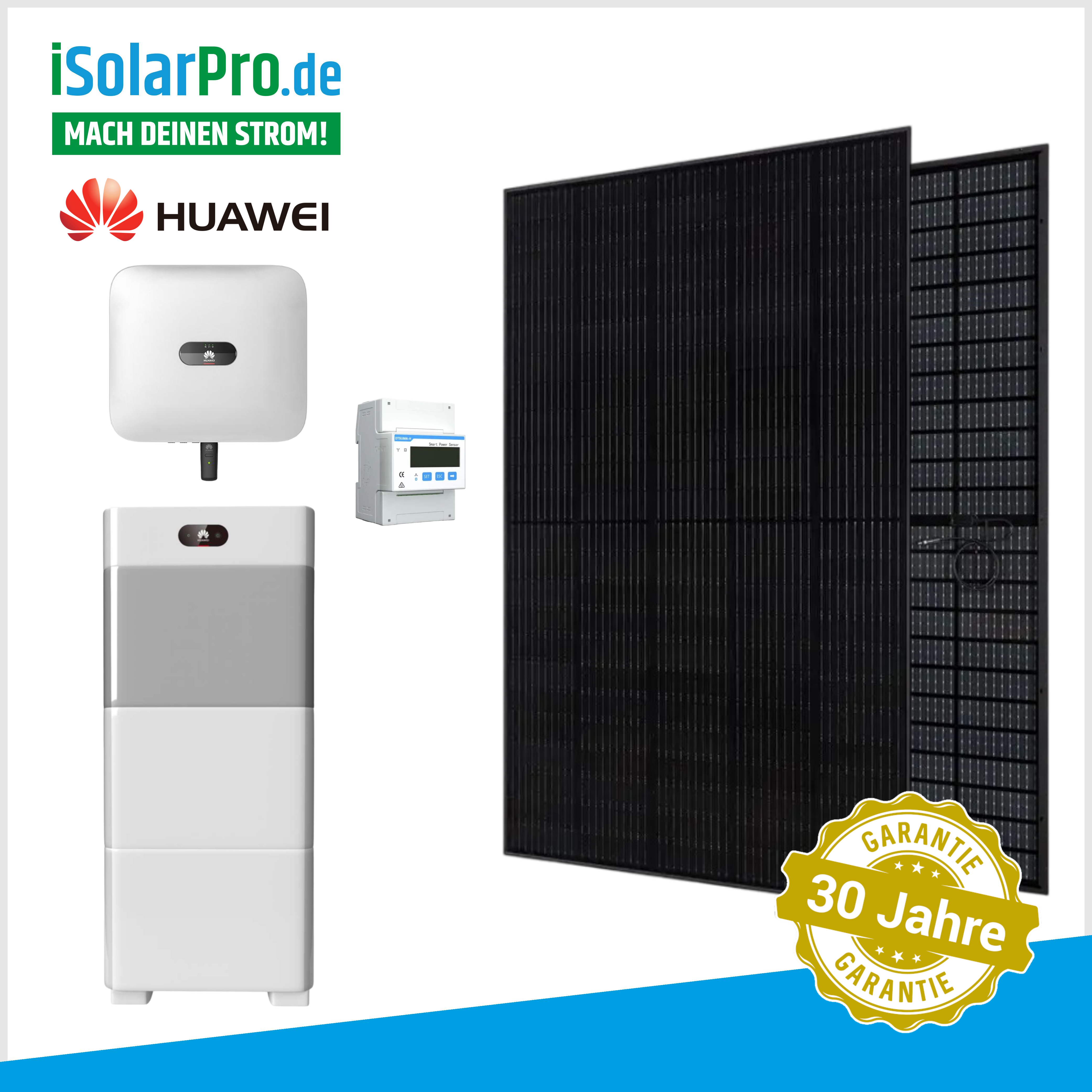10 kW Solaranlage Set / 23x 430Wp SUNKET Bifazial TopCon Solarmodule + 10 kW HUAWEI Wechselrichter + 5 kW HUAWEI Batterie