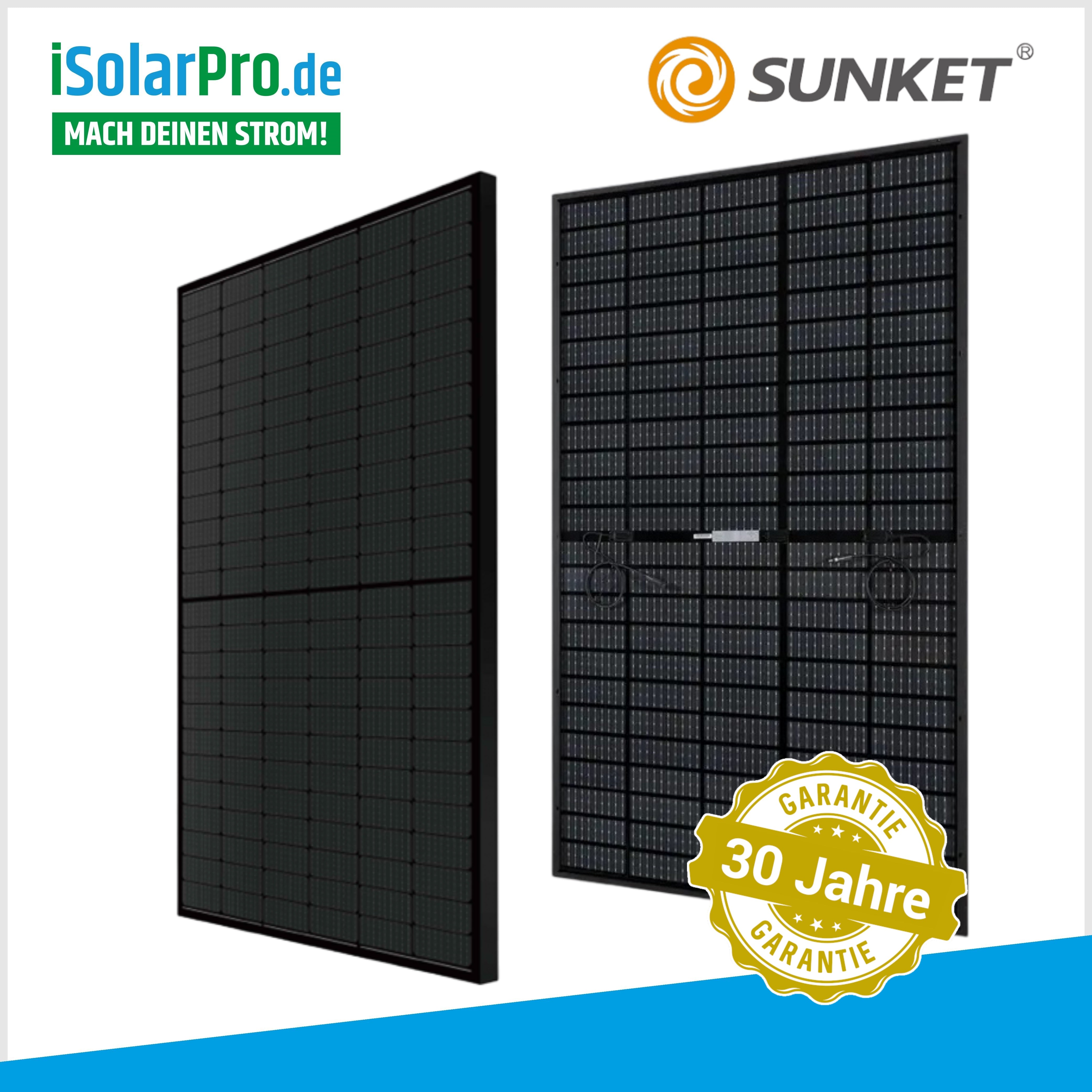 400W SUNKET TRANSPARENT Glas-Glas Bifazial HJT FUL BLACK Solarmodule 1755x1038x30mm Photovoltaik Solarpanel