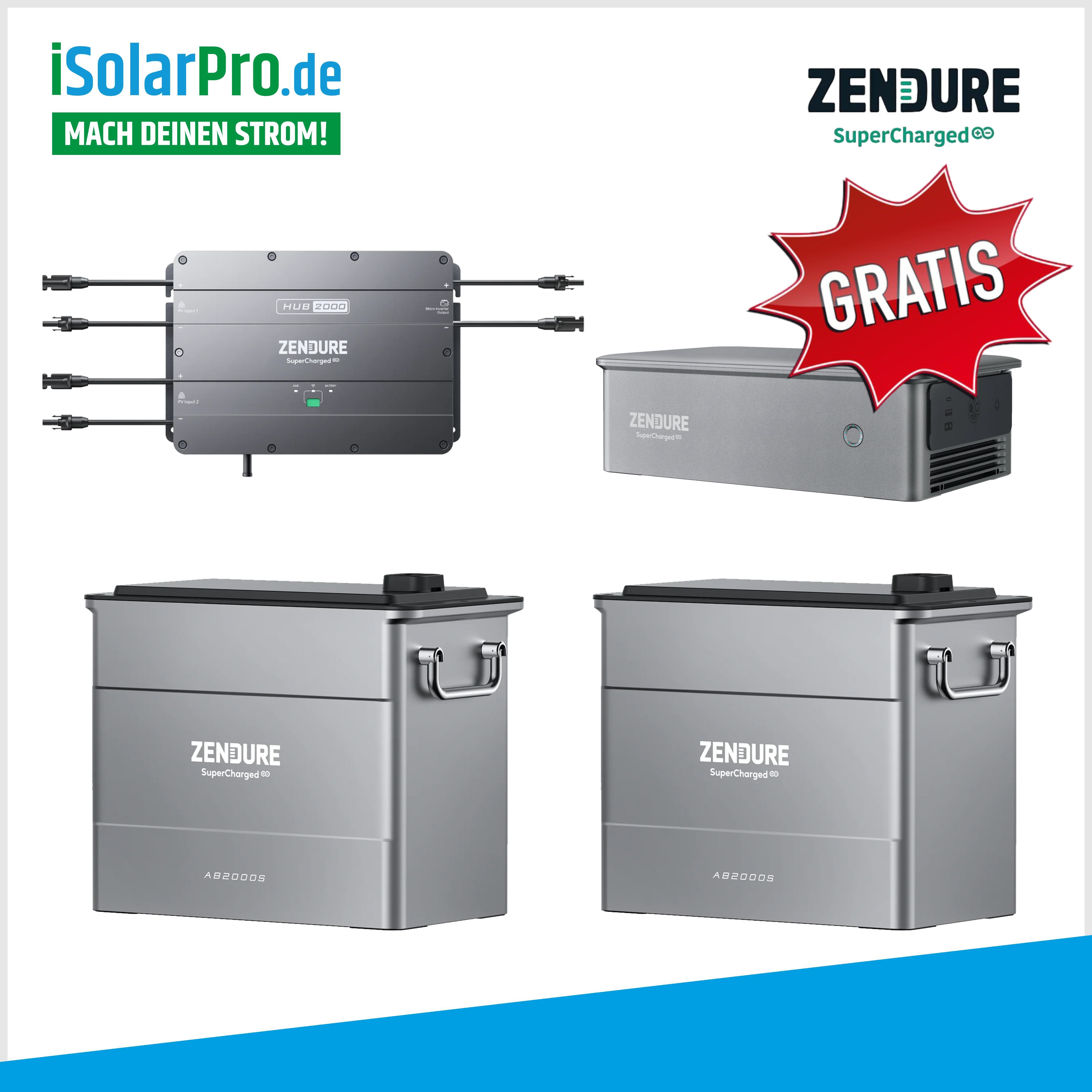 ZENDURE Hub 2000 + 2x Batterie AB2000 (3840Wh) SolarFlow Smart PV Balkonkraftwerk-Speichersystem