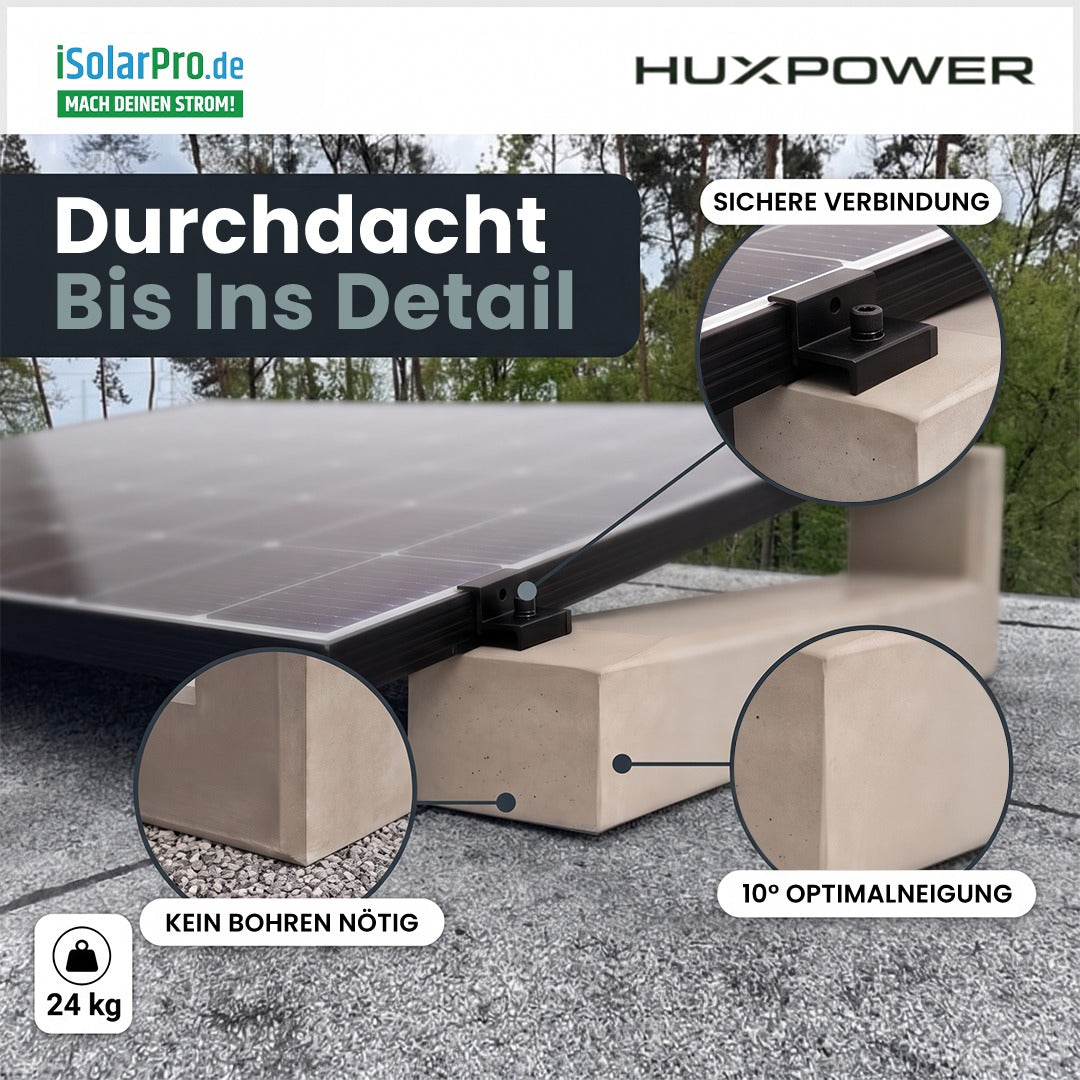 HUXPOWER® 10° PV-Aufständerung für 1-PV Modul inkl. Klemmen und Bautenschutzmatten