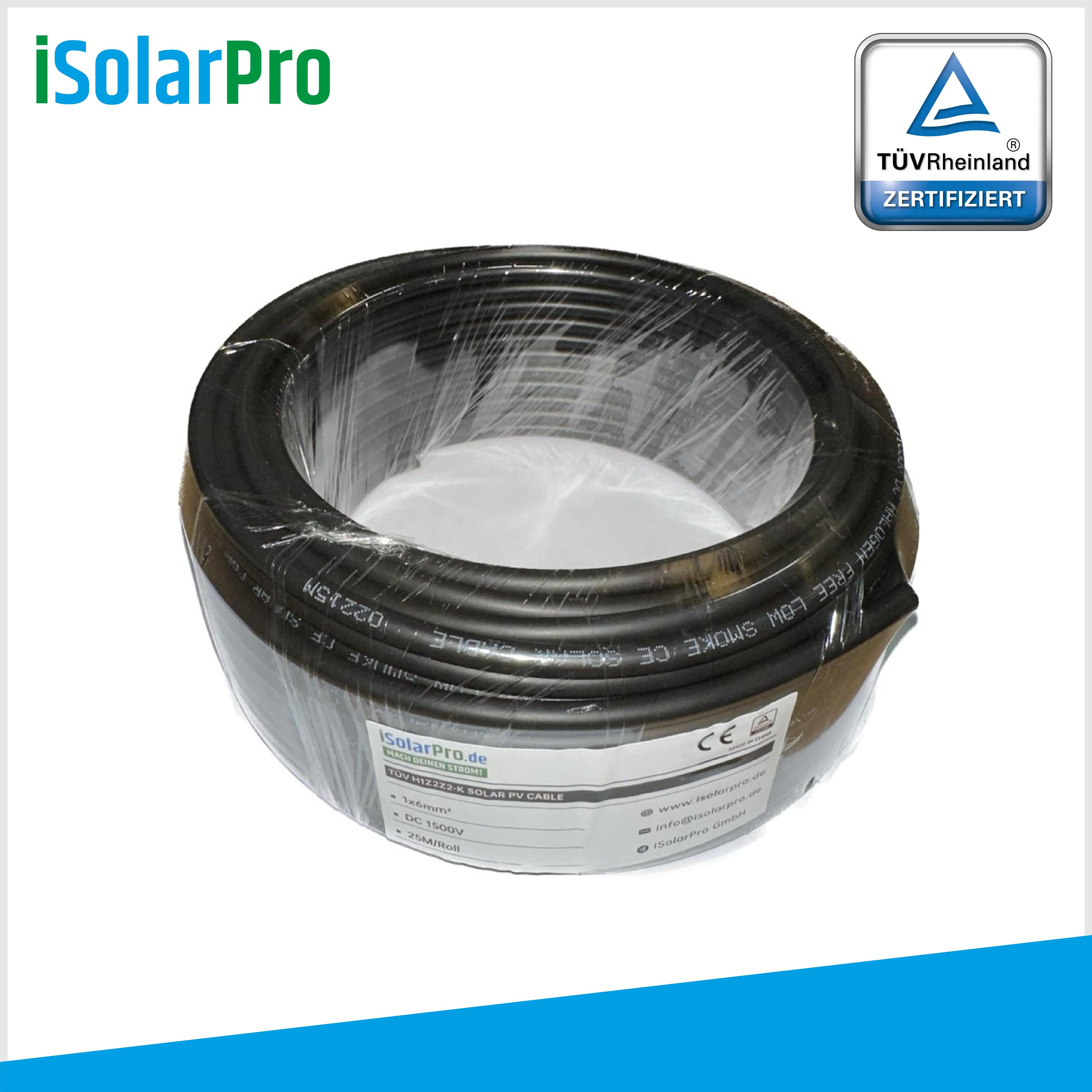 25m Solarkabel 6 mm² Photovoltaik Kabel für PV Anlagen schwarz