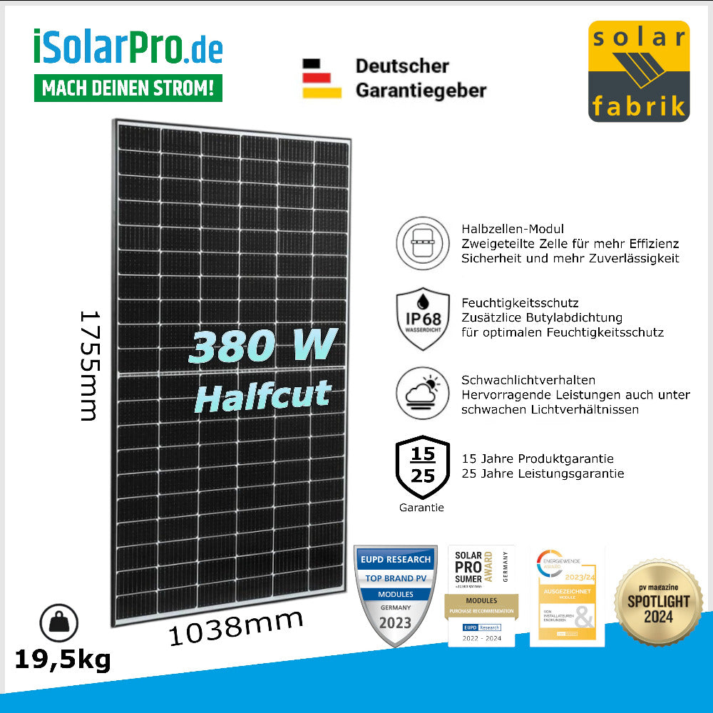 Solar Fabrik 380 Watt Mono S3 Halfcut
