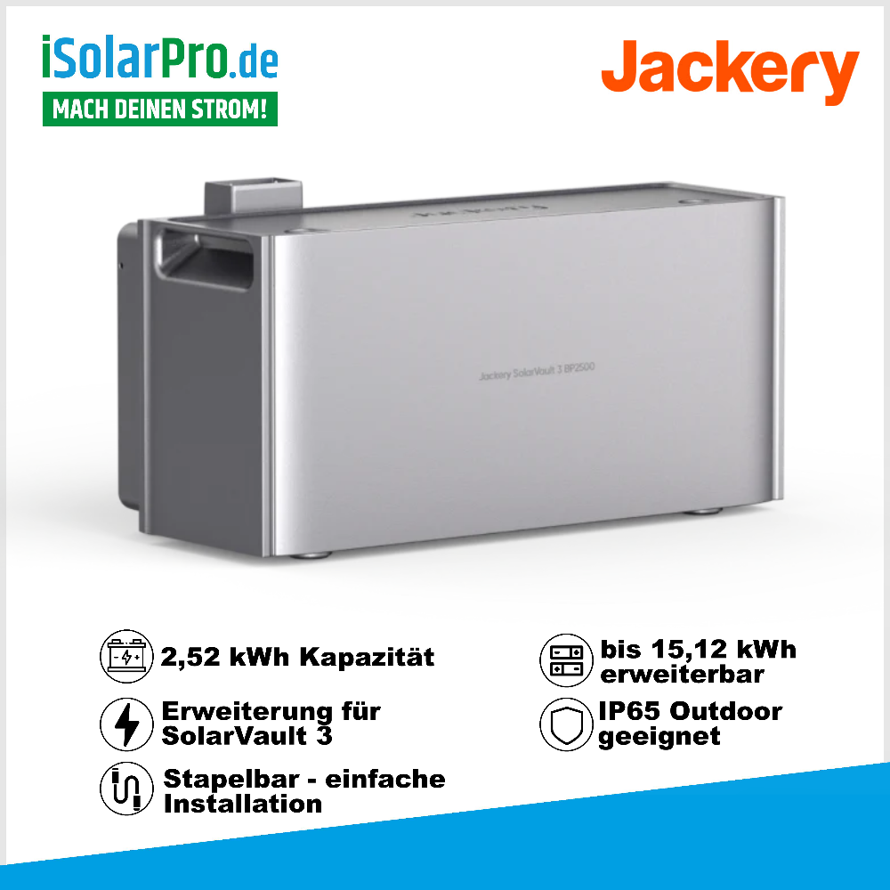 Jackery SolarVault 3 Pro Max Balkonkraftwerk Mit Speicher – 2500 W, 4 MPPT, 4000 W PV-Eingang, Erweiterbar Bis 15,12 KWh, KI-gesteuert, IP65, 10 Jahre Garantie