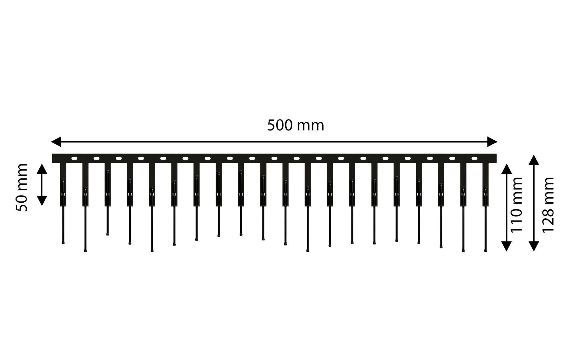 1 reihige fallende Solar Taubenabwehr-Spikes SCHWARZ 50 cm lang aus Edelstahl