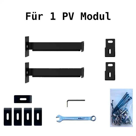 ZaunPV Wattstone Montagepaket Angewinkelt für 1 x PV-Modul - Stahl Schwarz pulverbeschichtet
